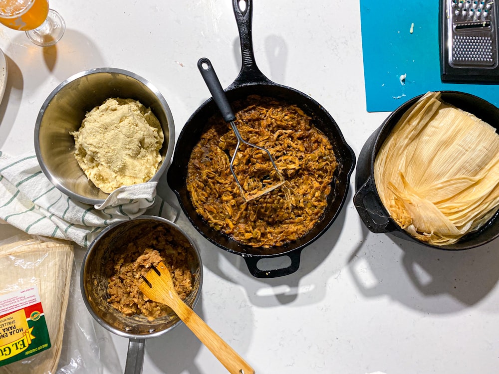 black frying pan with brown rice