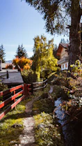 brown wooden house near green trees under blue sky during daytime