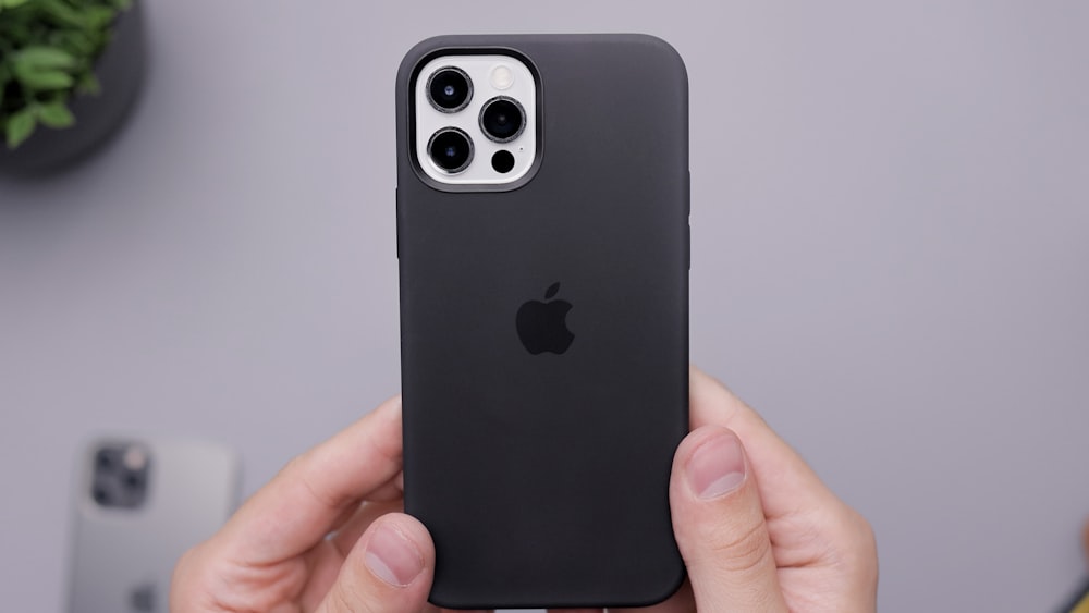 black iphone 7 plus with black case