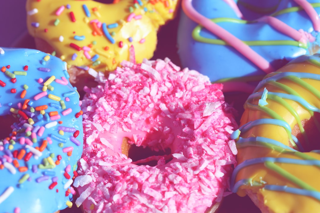 pink yellow and blue floral doughnut