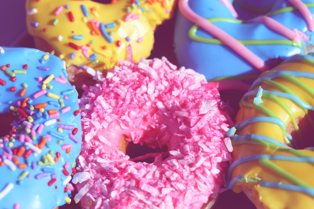 pink yellow and blue floral doughnut