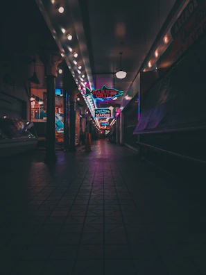 A vibrant parallax-inspired hallway with layered shadows and pops of color drawing the eye deeper inside.