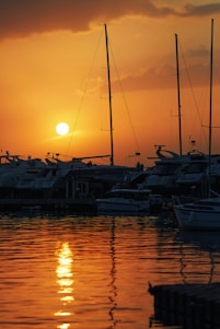 white boat on dock during sunset