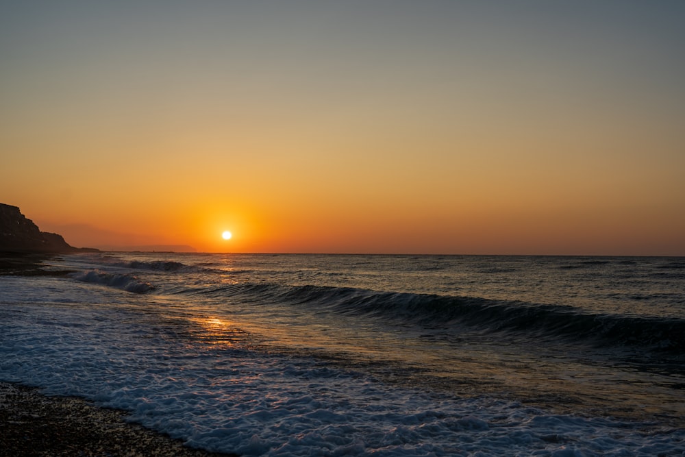 body of water during sunset