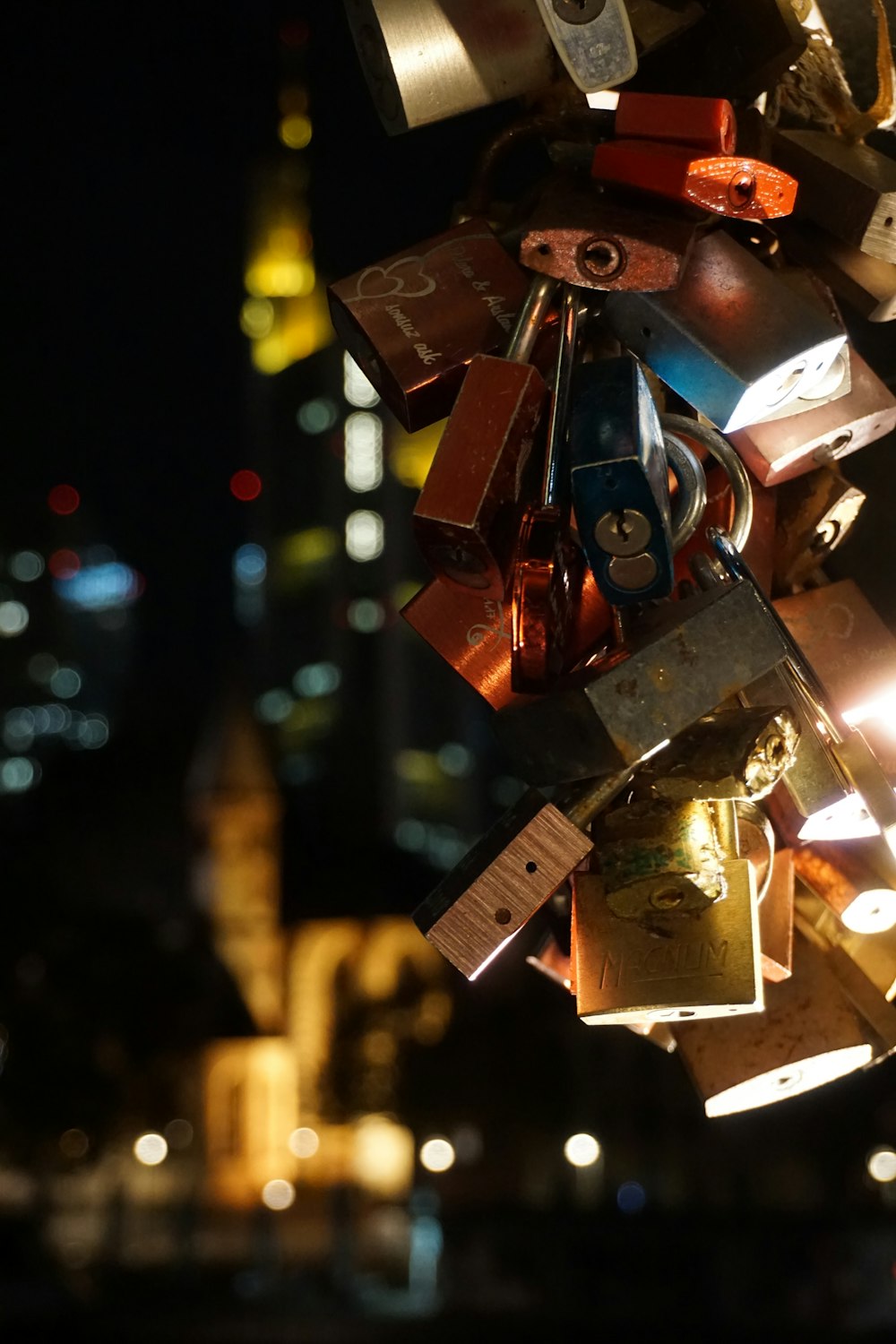 brown and gray padlock with bokeh lights