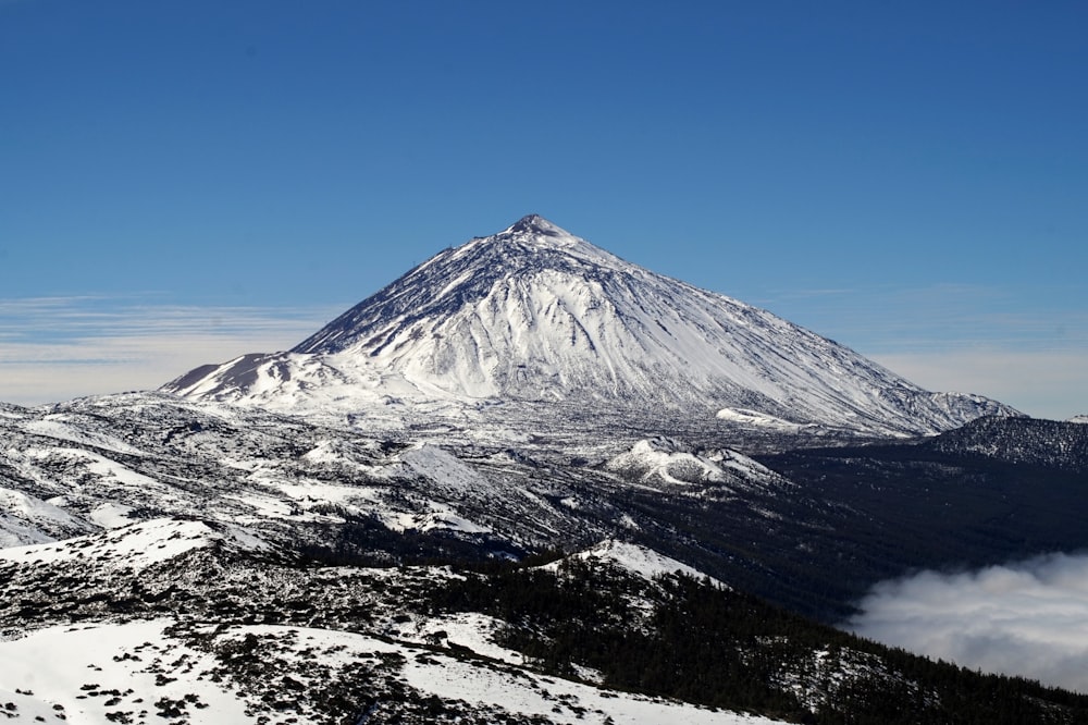 montagne enneigée sous ciel bleu pendant la journée