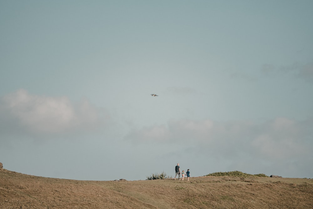 people walking on brown field under white clouds during daytime