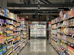 white and red labeled pack on white shelf