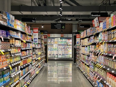 Grocery aisle with stocked shelves