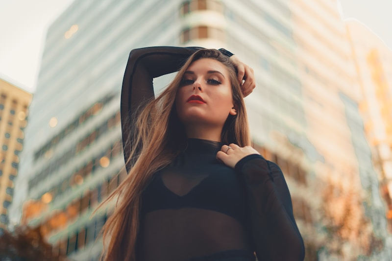 Chic woman in black long sleeves