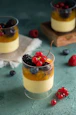 clear drinking glass with yellow liquid and red berries