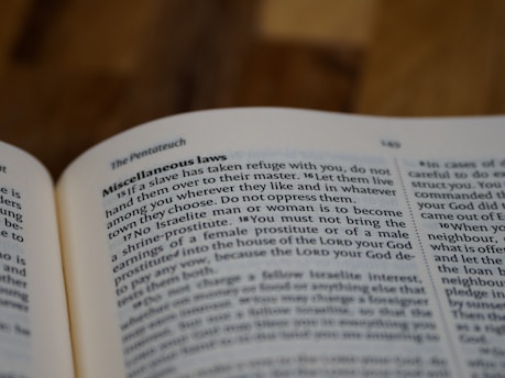 A close-up view of a page in a text, specifically The Pentateuch, highlighting a section titled 'Miscellaneous laws' that discusses various laws and guidelines.