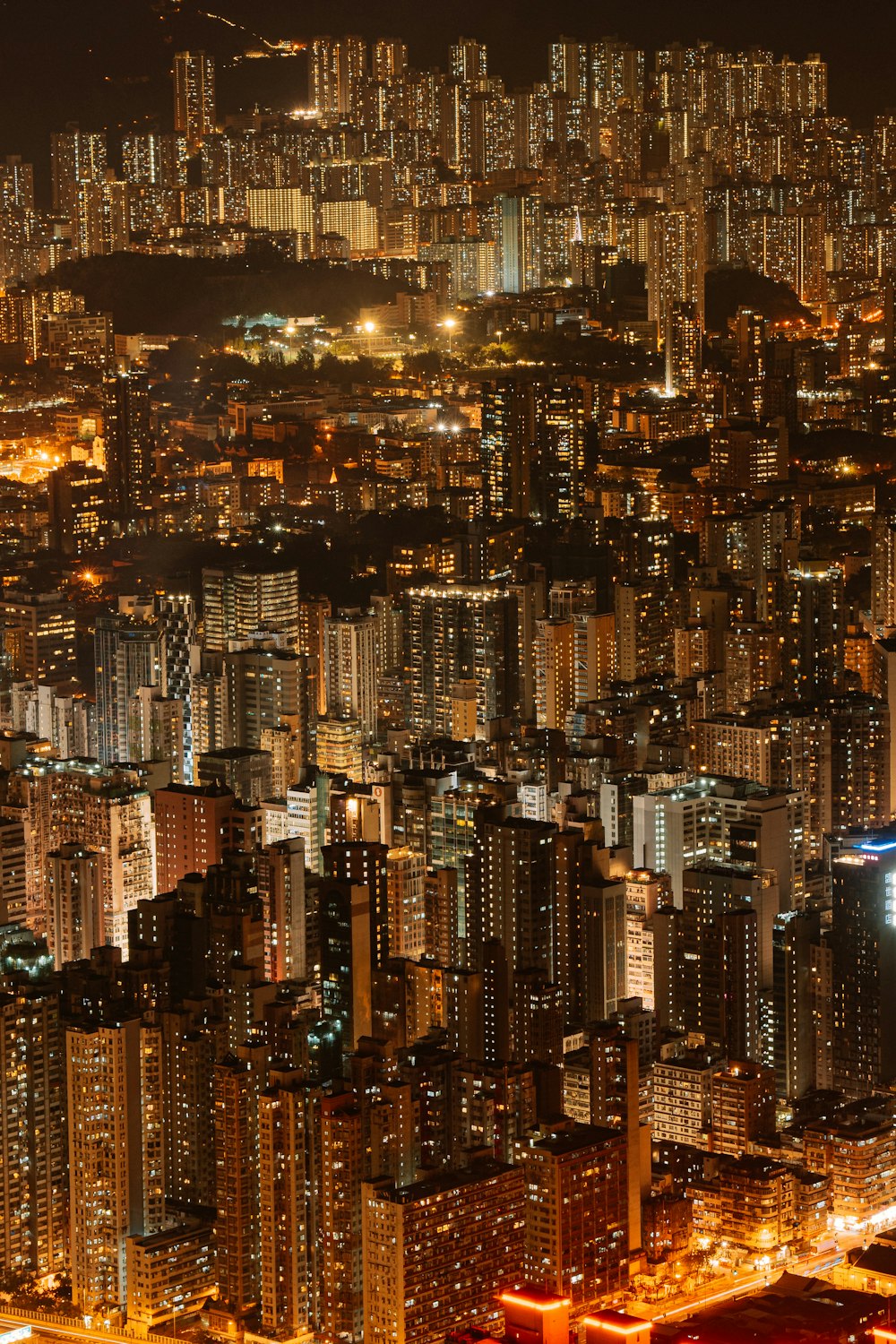 aerial view of city buildings during night time