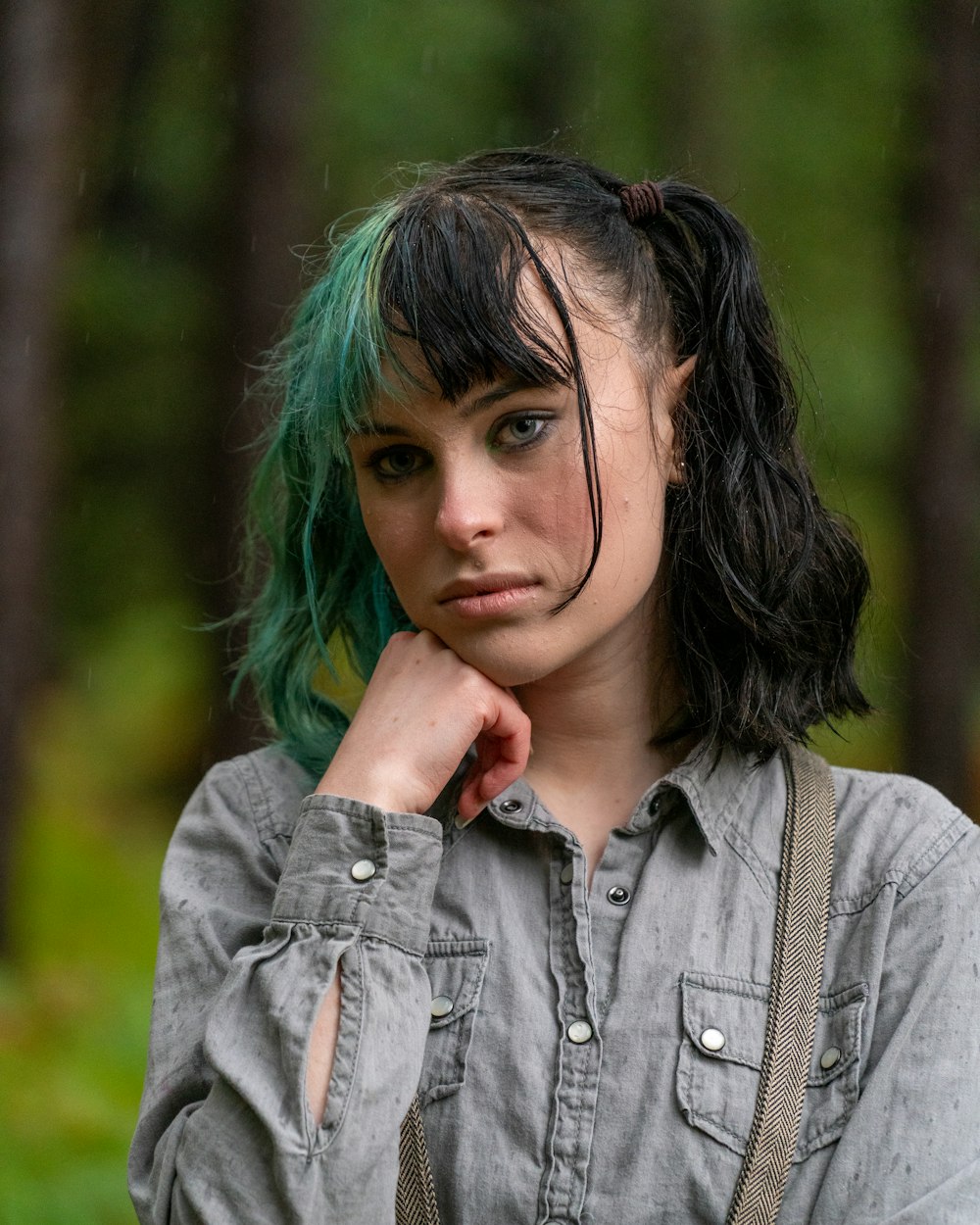 woman in grey denim jacket