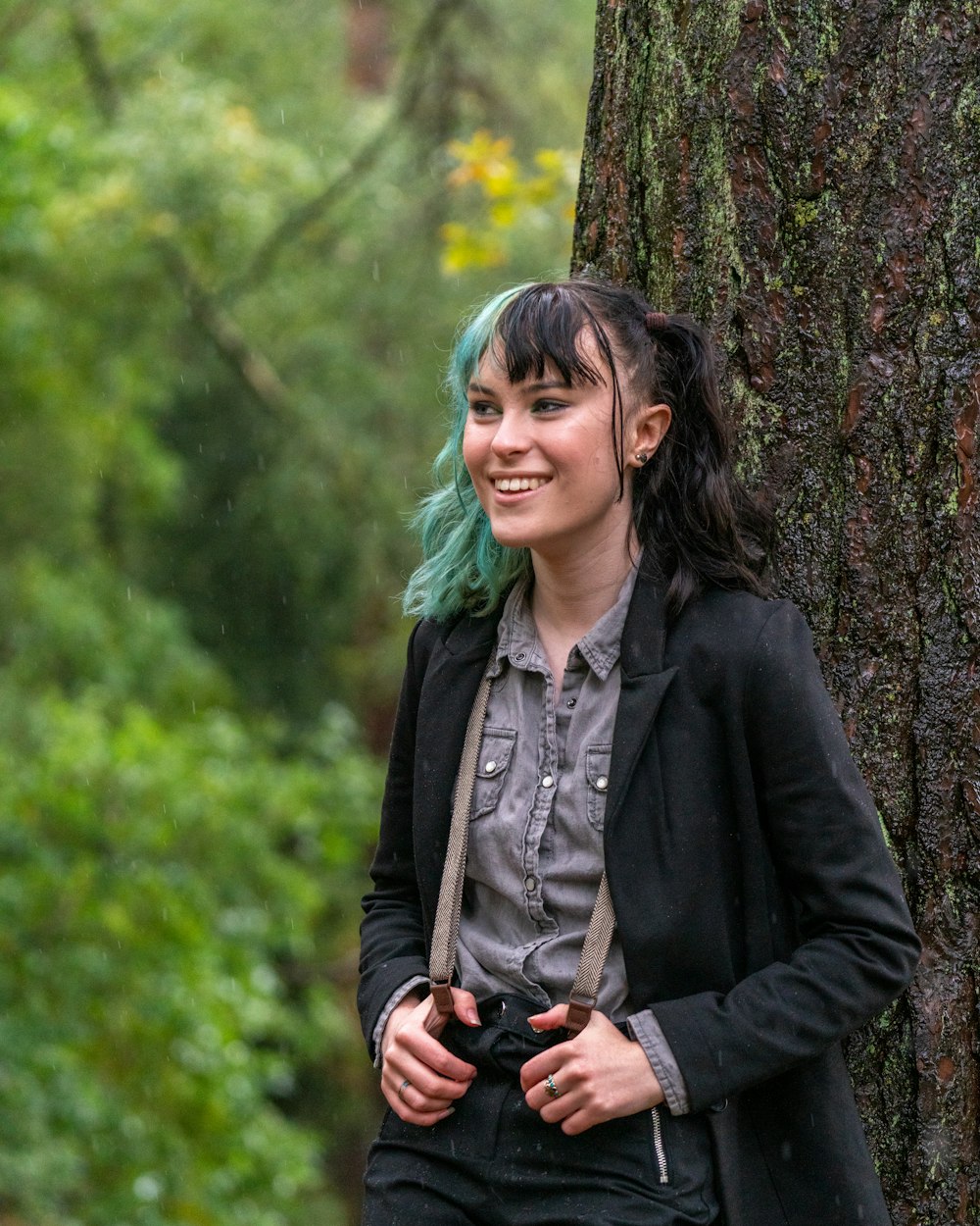 woman in black coat holding black dslr camera