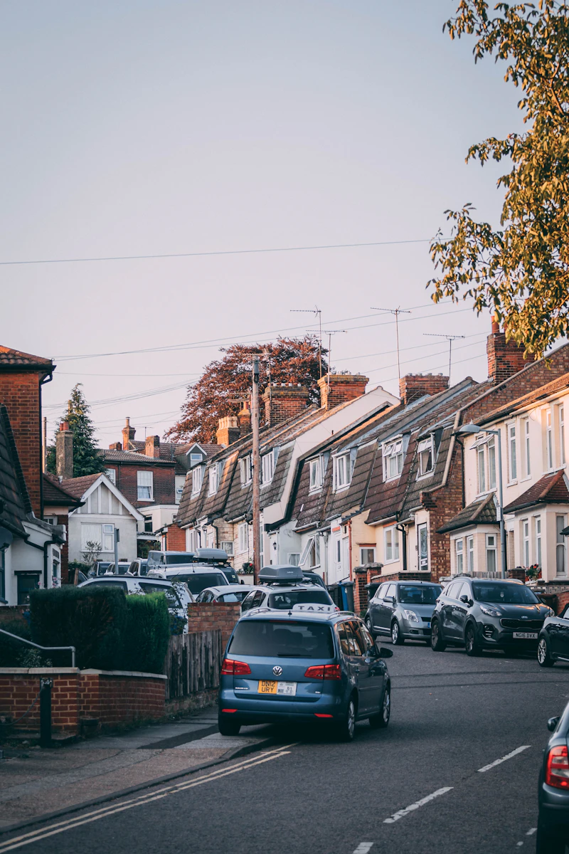 UK residential street with terraced houses
