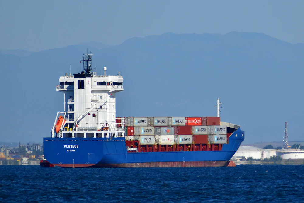 Cargo vessel underway at sea
