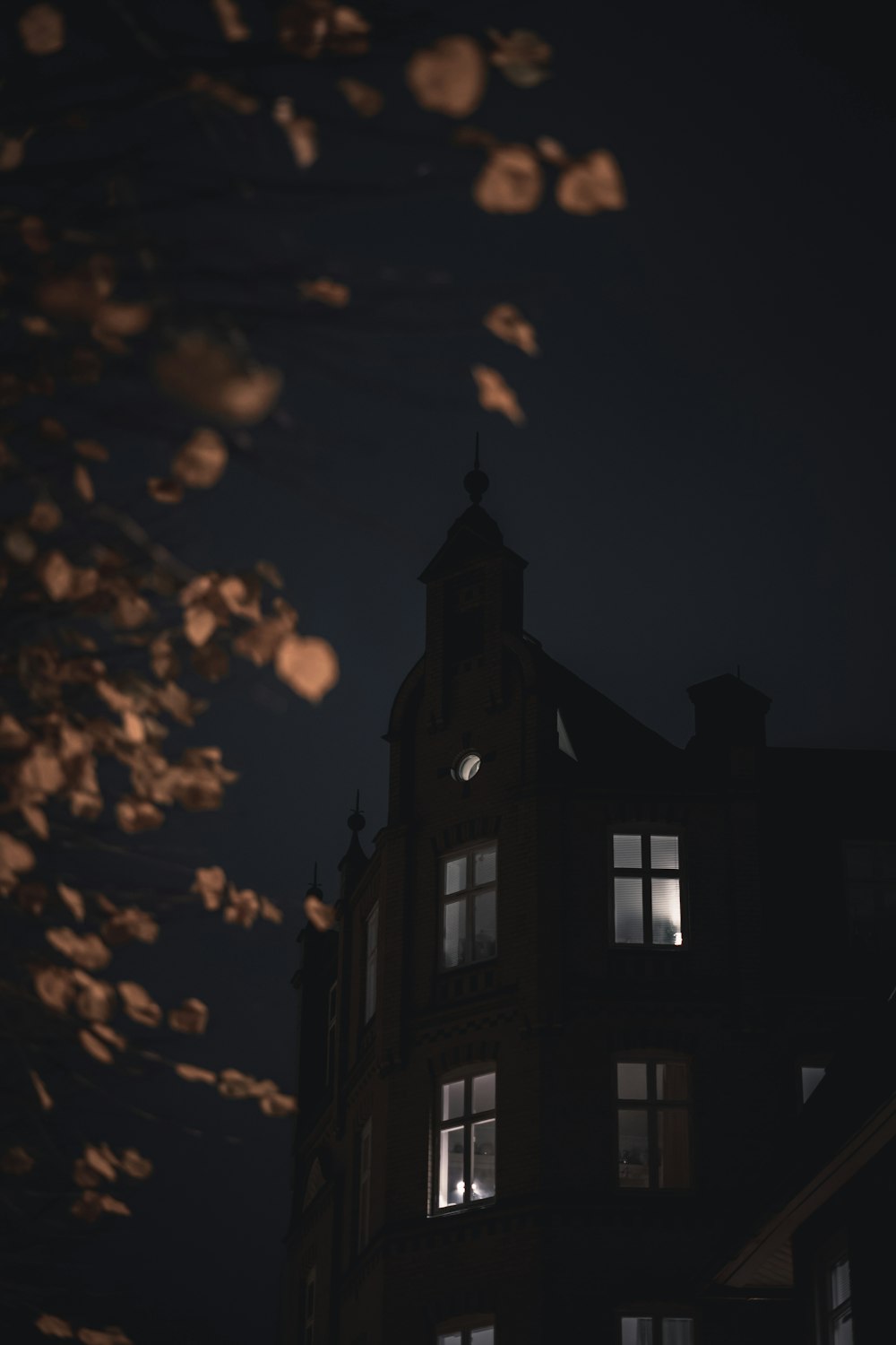 silhouette of building during night time