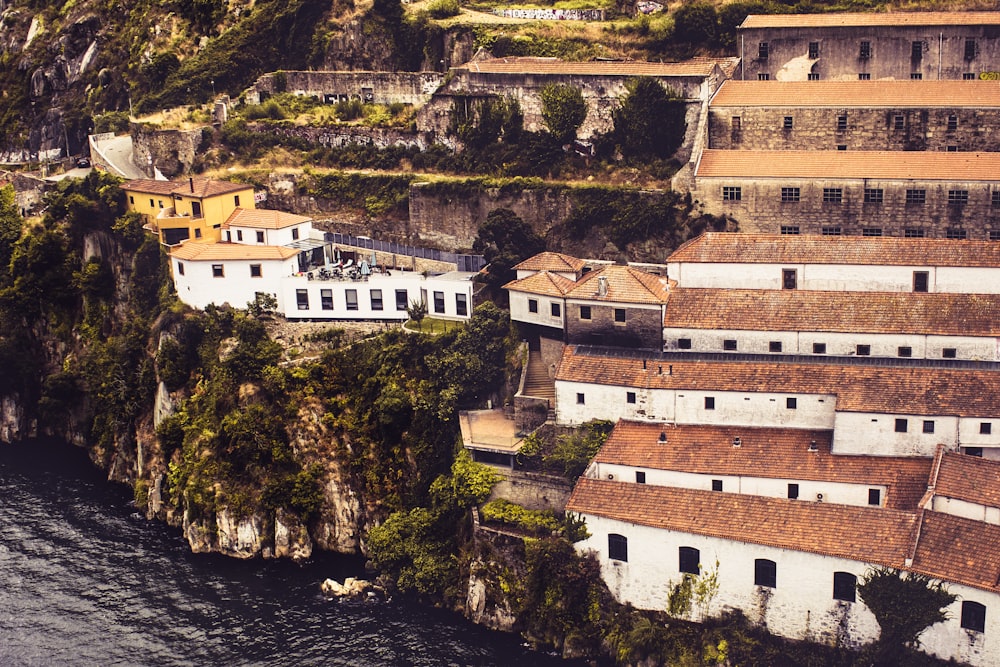 white and brown concrete houses near body of water during daytime