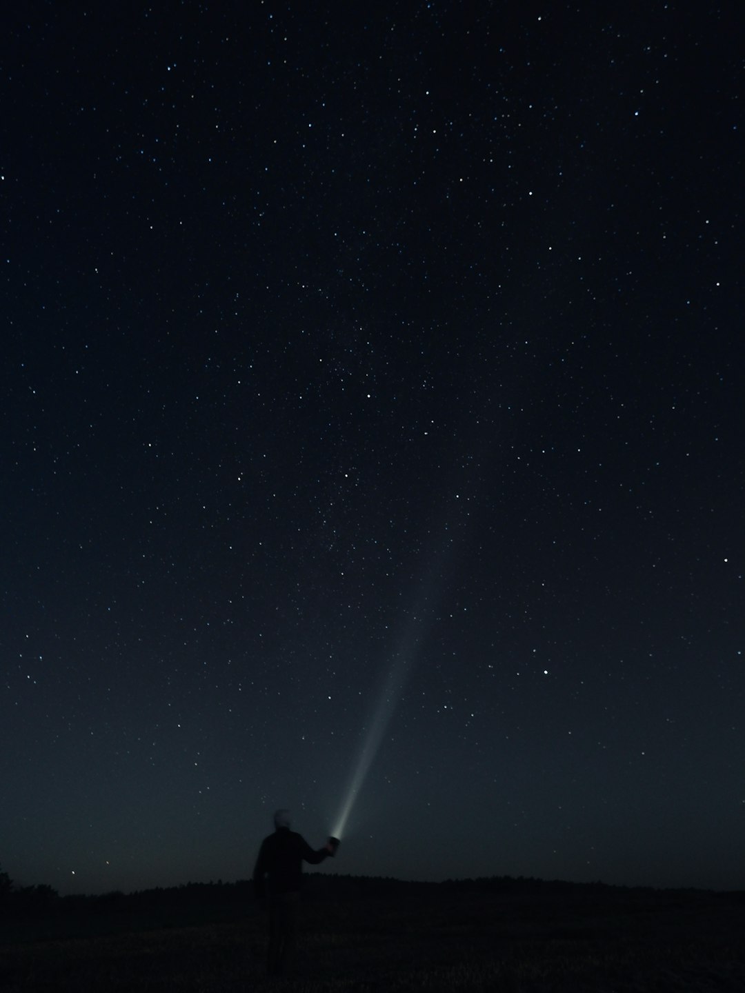 silhouette of man and woman standing under starry night