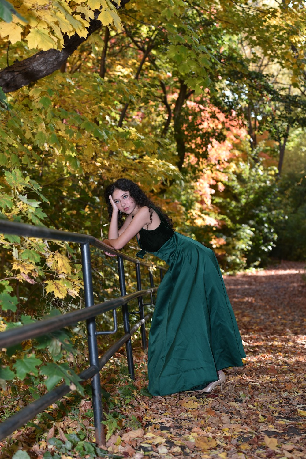 woman in blue dress standing beside brown wooden fence during daytime