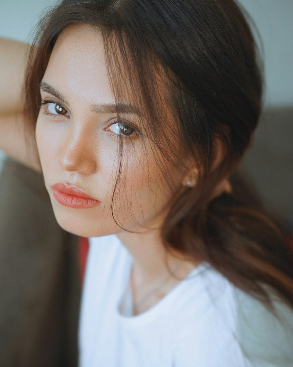 woman in white crew neck shirt