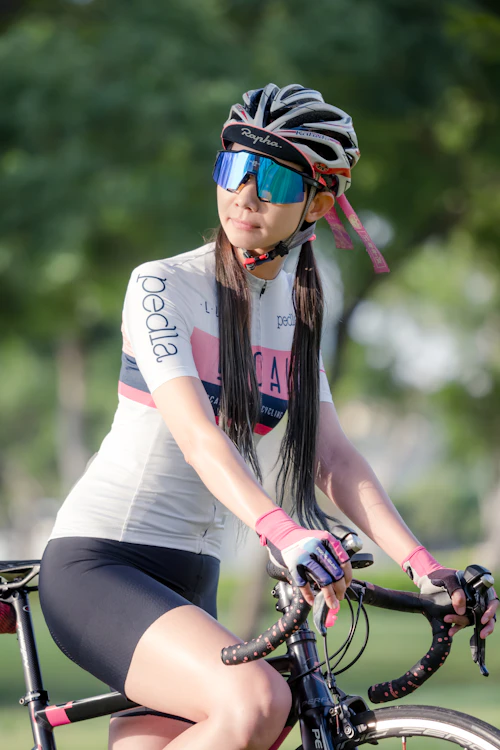 Woman cycling outdoors