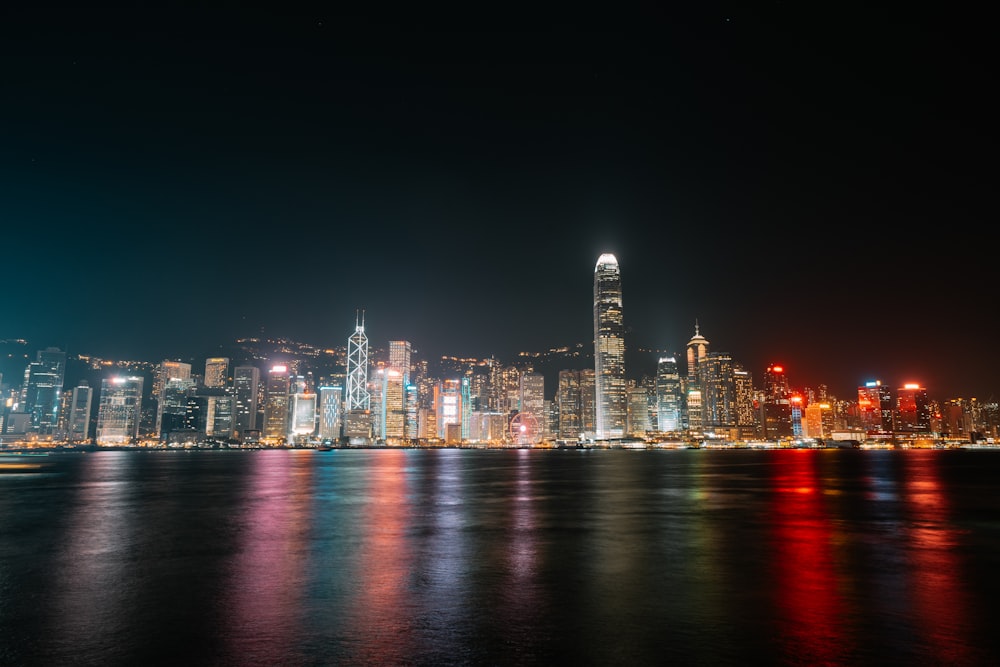 city skyline during night time