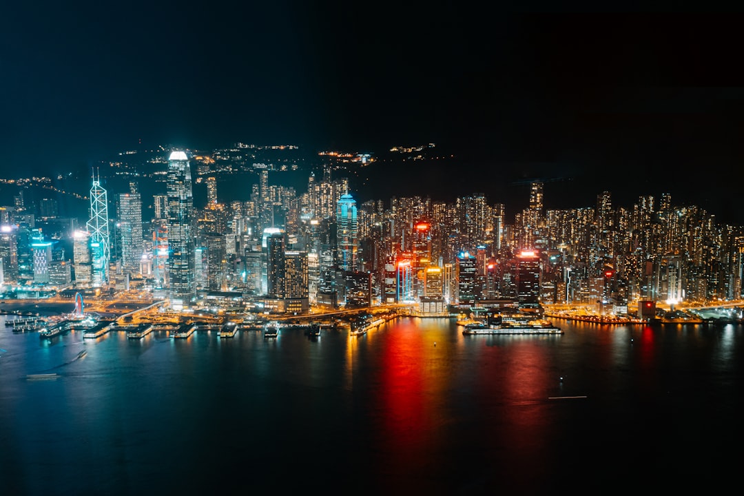 city skyline during night time