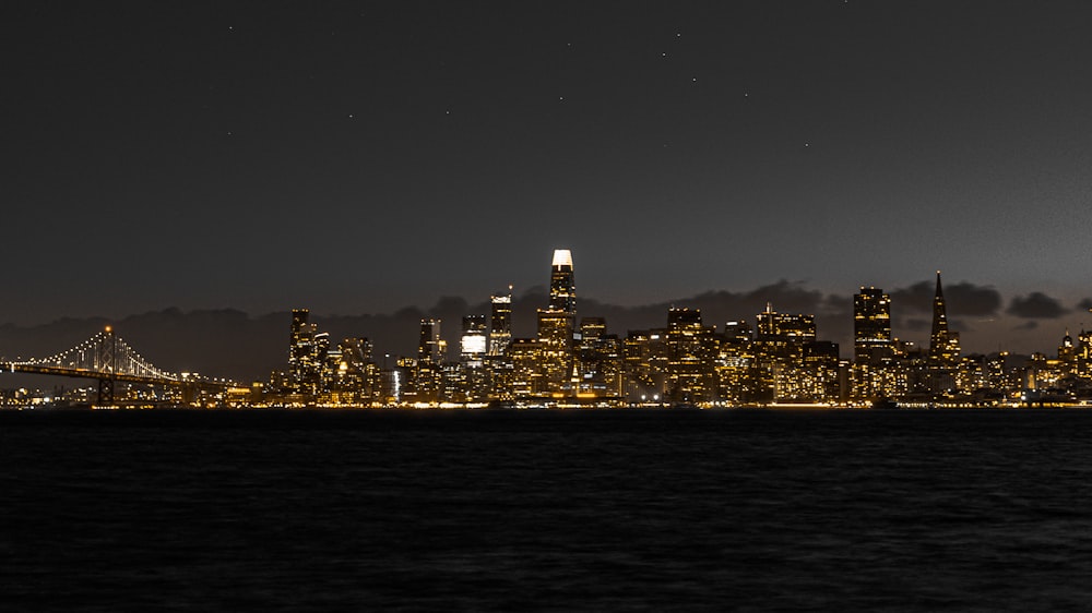 city skyline during night time