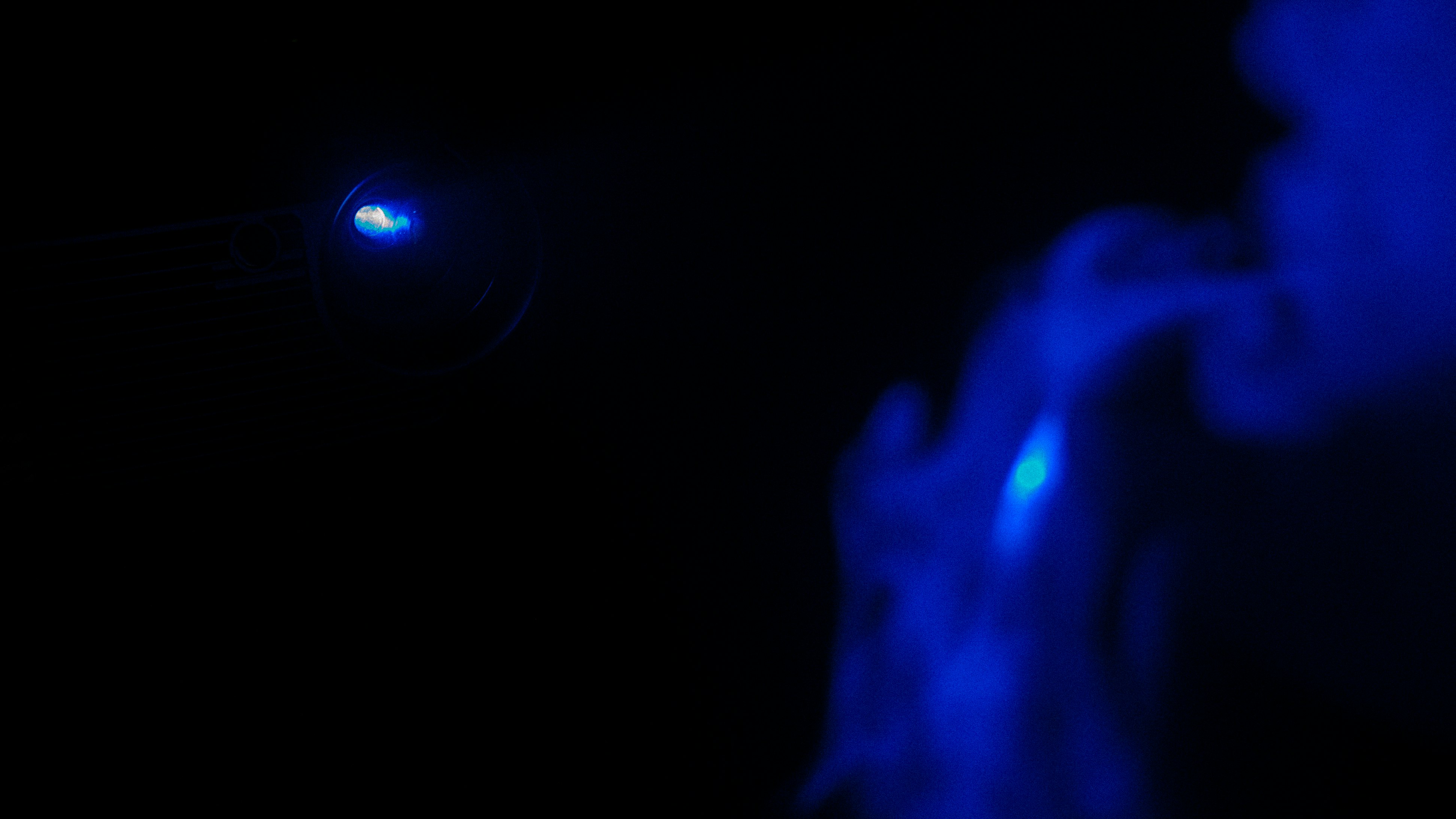 blue light in dark room