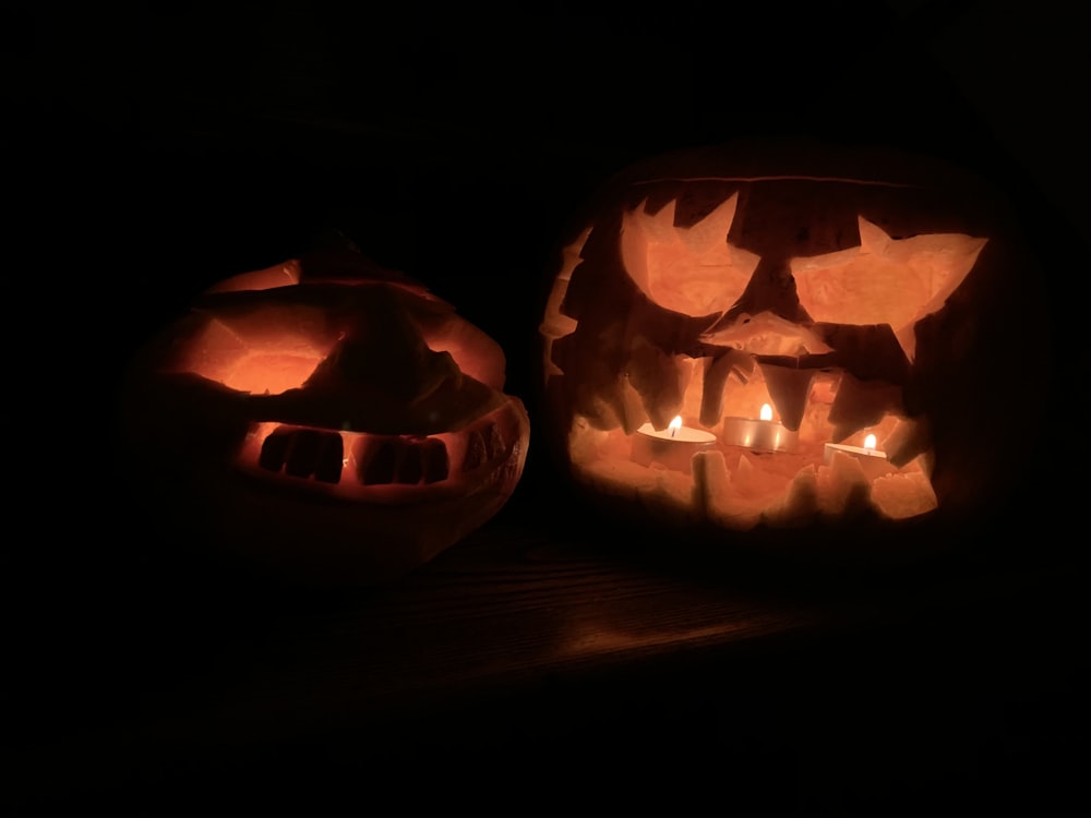 jack o lantern on brown wooden table