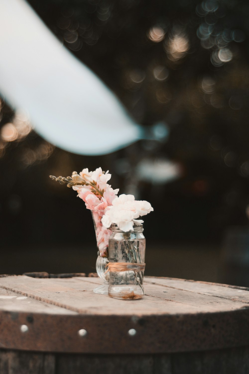 white flower in clear glass vase