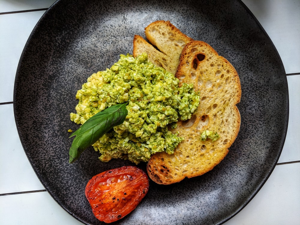 green vegetable on blue ceramic plate