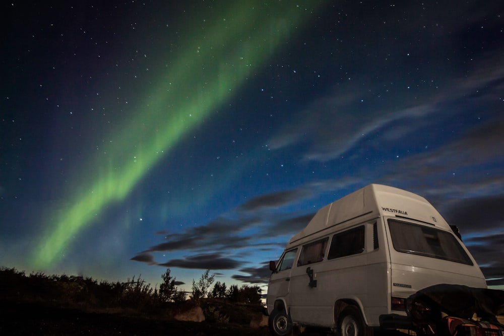 white van under blue sky