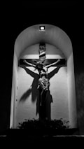 black and white statue of a man