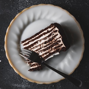 chocolate cake on white ceramic plate