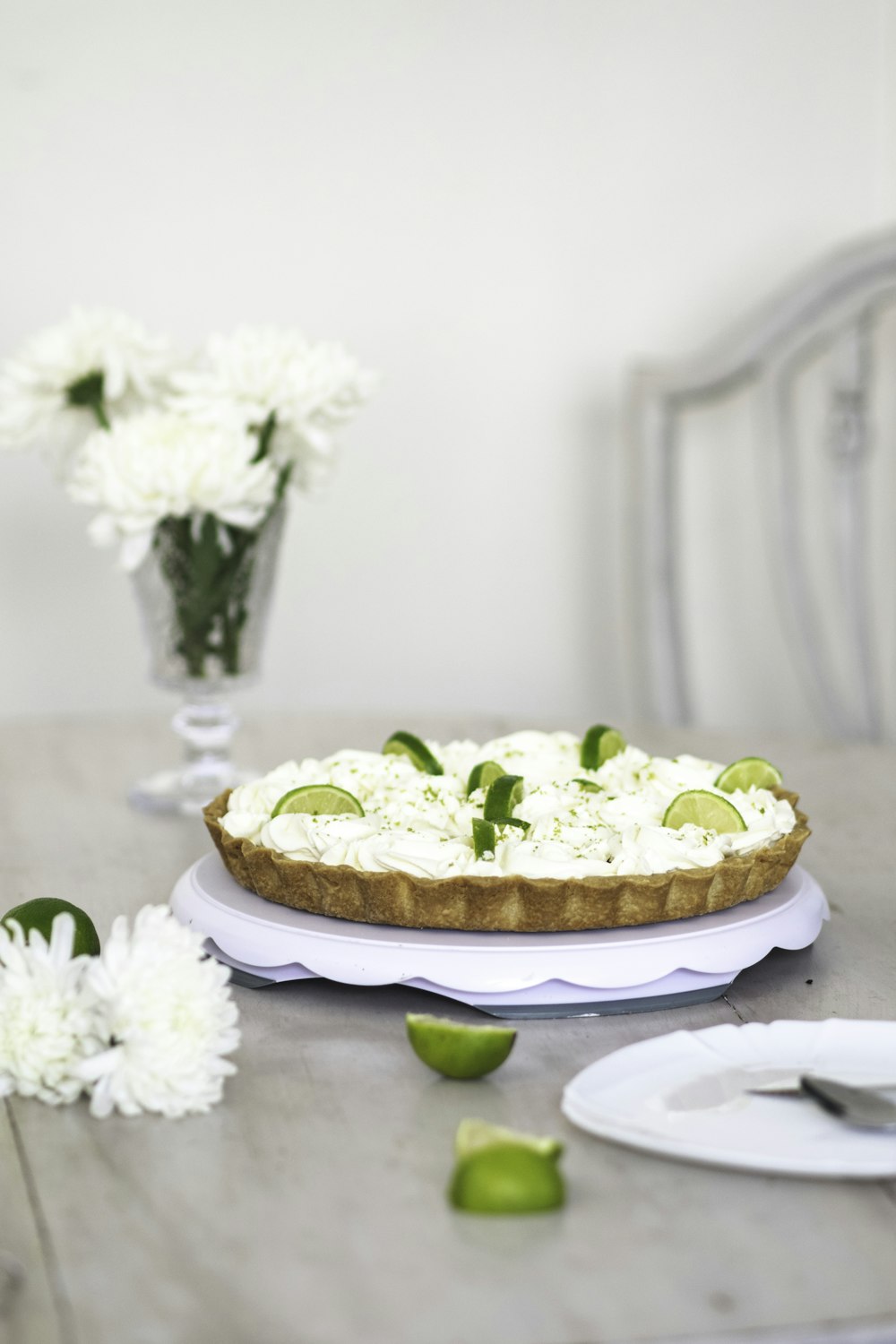 brown and white pie on white ceramic plate