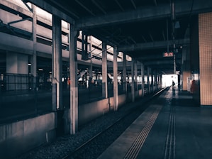 train station with white and black train