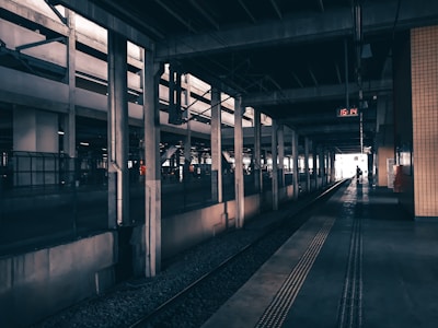 train station with white and black train