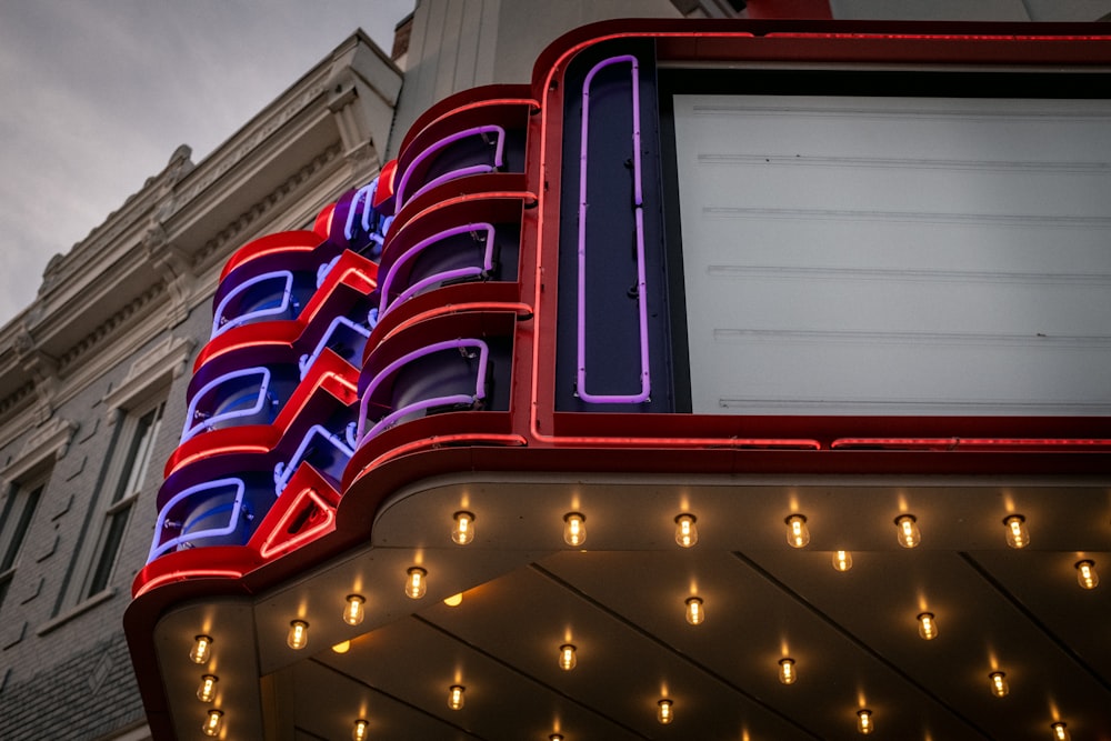 white red and blue lighted building