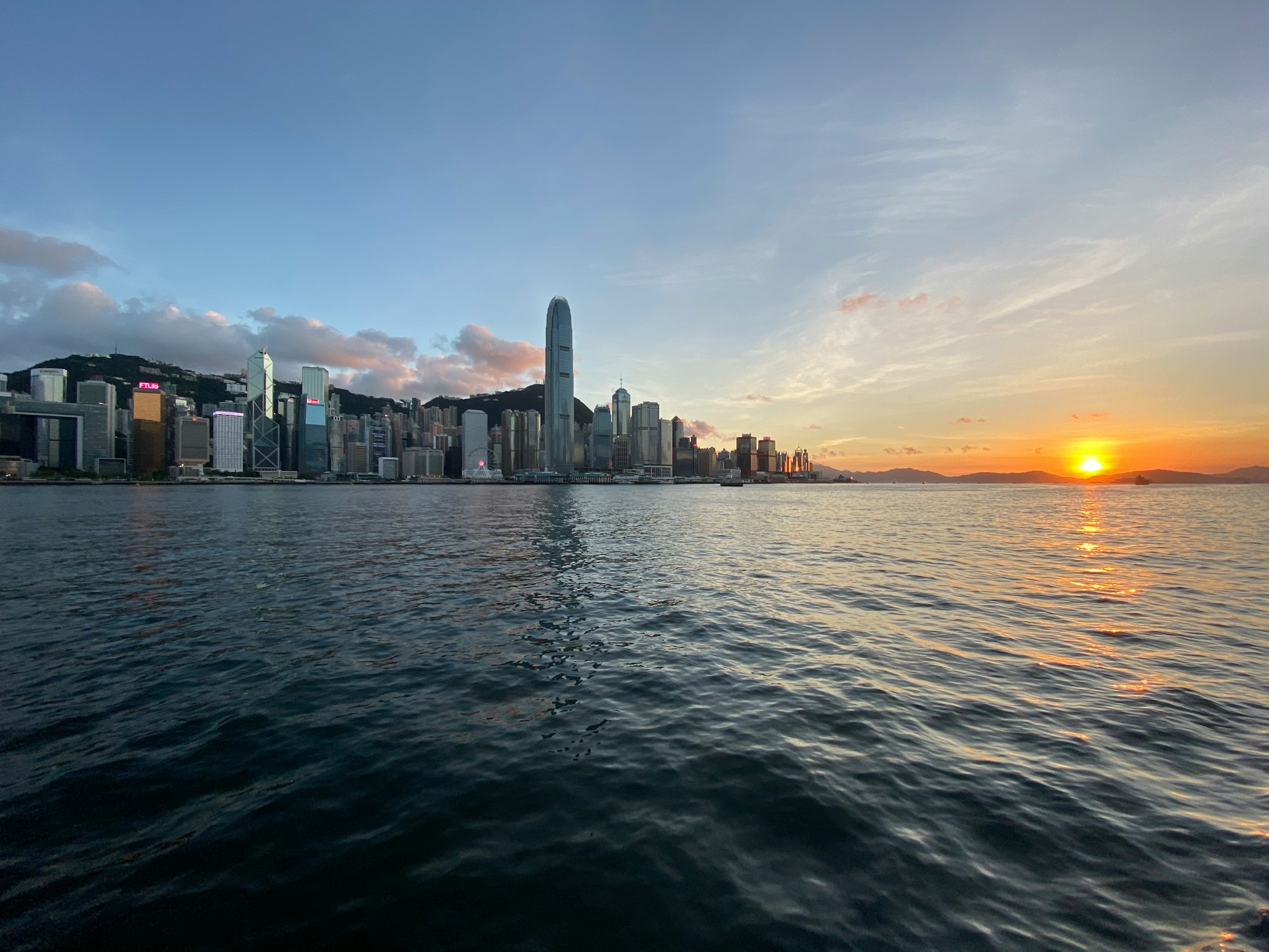 Victoria Harbour in Hong Kong at dusk