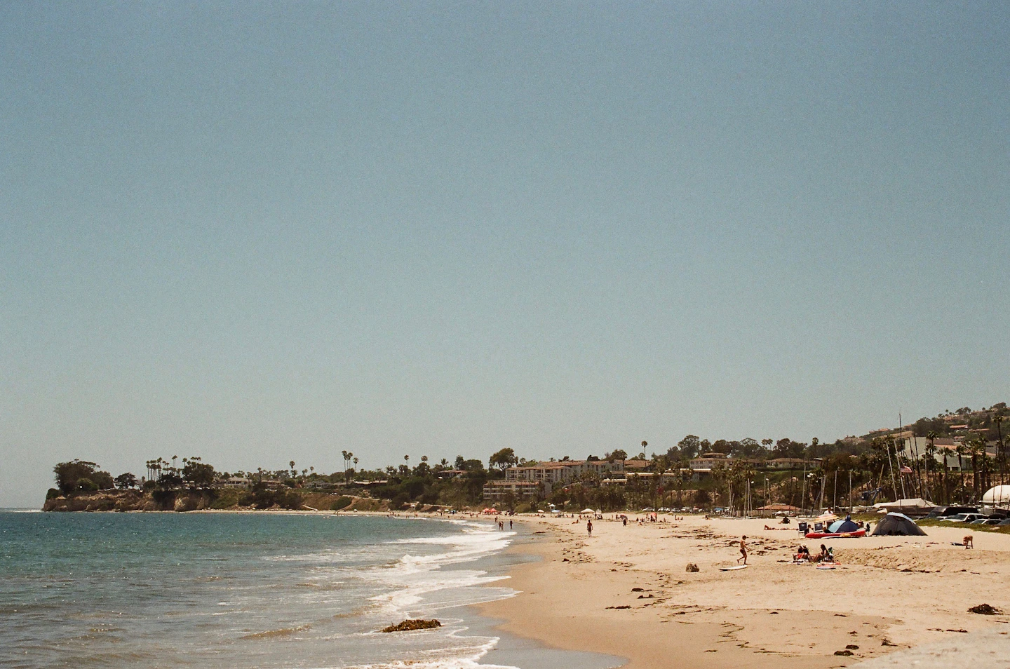 Beachgoers and the coastline in Santa Barbara, California