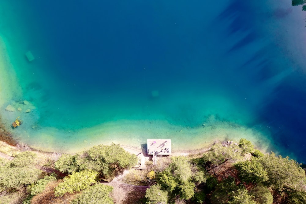 white and brown house surrounded by green trees under blue sky during daytime