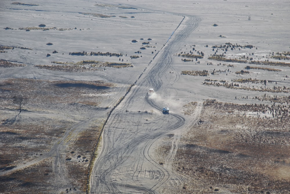 aerial view of a road in the middle of a desert
