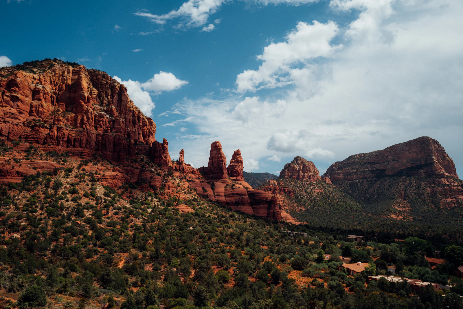 Red sandstone buttes under a blue sky at Sedona