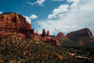 Red sandstone buttes under a blue sky at Sedona