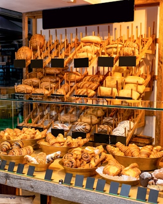 brown bread on clear glass display counter