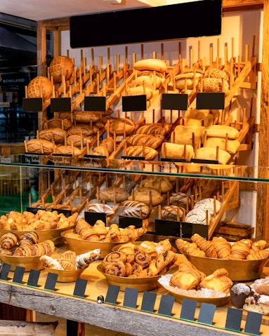 brown bread on clear glass display counter