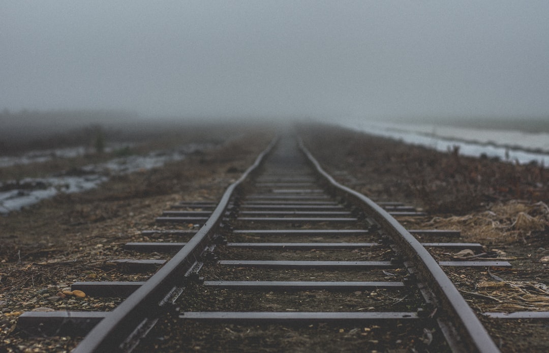 black metal train rail near body of water during daytime